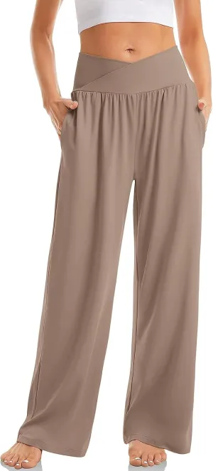 SMIDOW Womens Wide Leg Yoga Pants with Pockets Casual Loose High Waist Workout Pants Comfy Lounge Trousers Bootcut