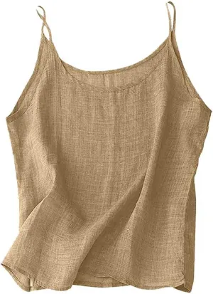 Spaghetti Strap Peplum Tops for Women Trendy Loose Fit Tank Cotton Linen Sleeveless Shirts Casual Vacation Outfits