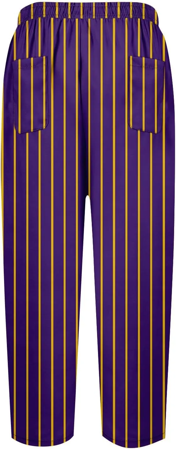 Striped Linen Pants Women Elastic Waist Trendy Drawstring Capri Pants Casual Loose Summer Beach Trouser