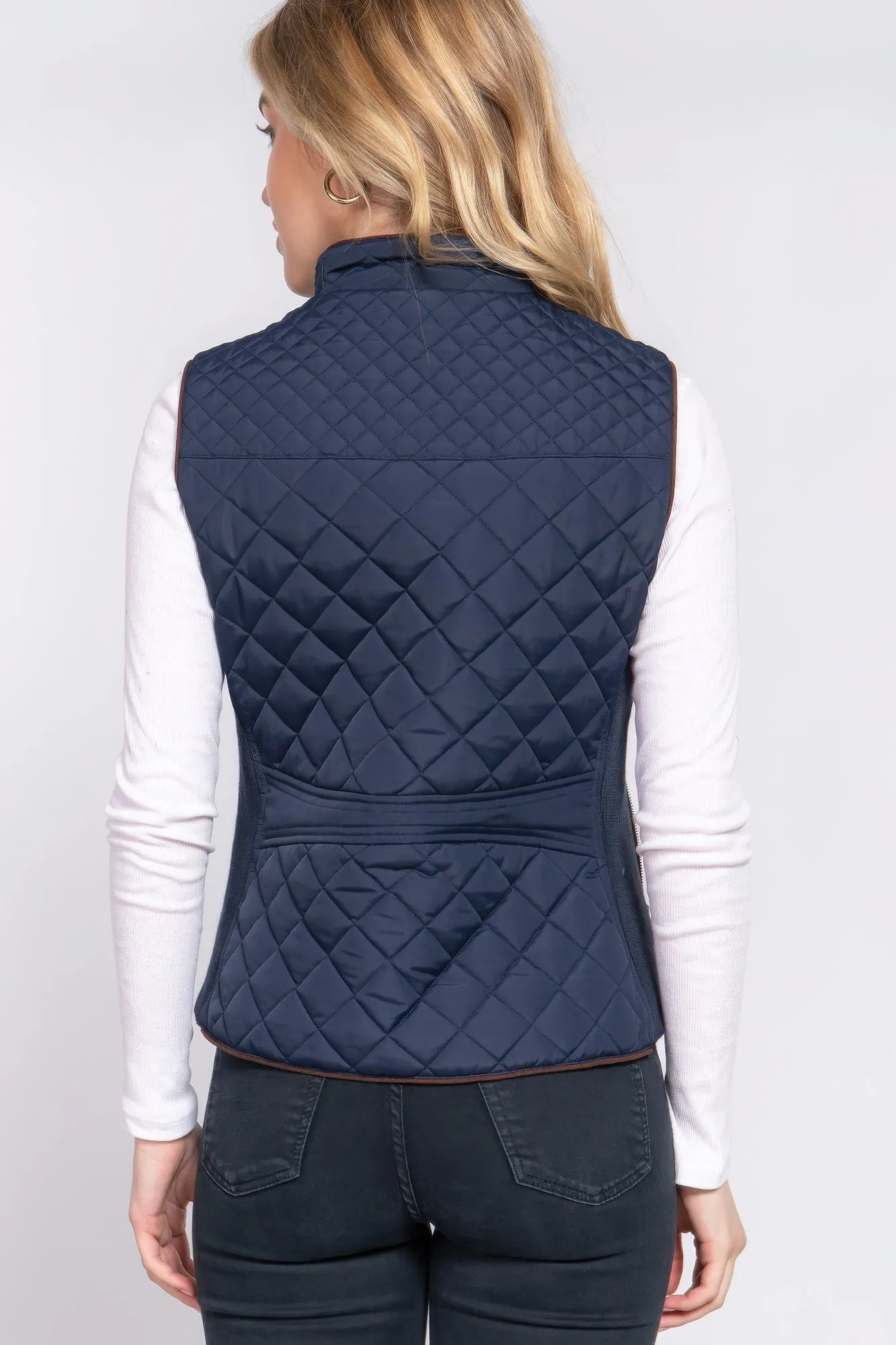 Stylish Suede Piping Quilted Top Vest