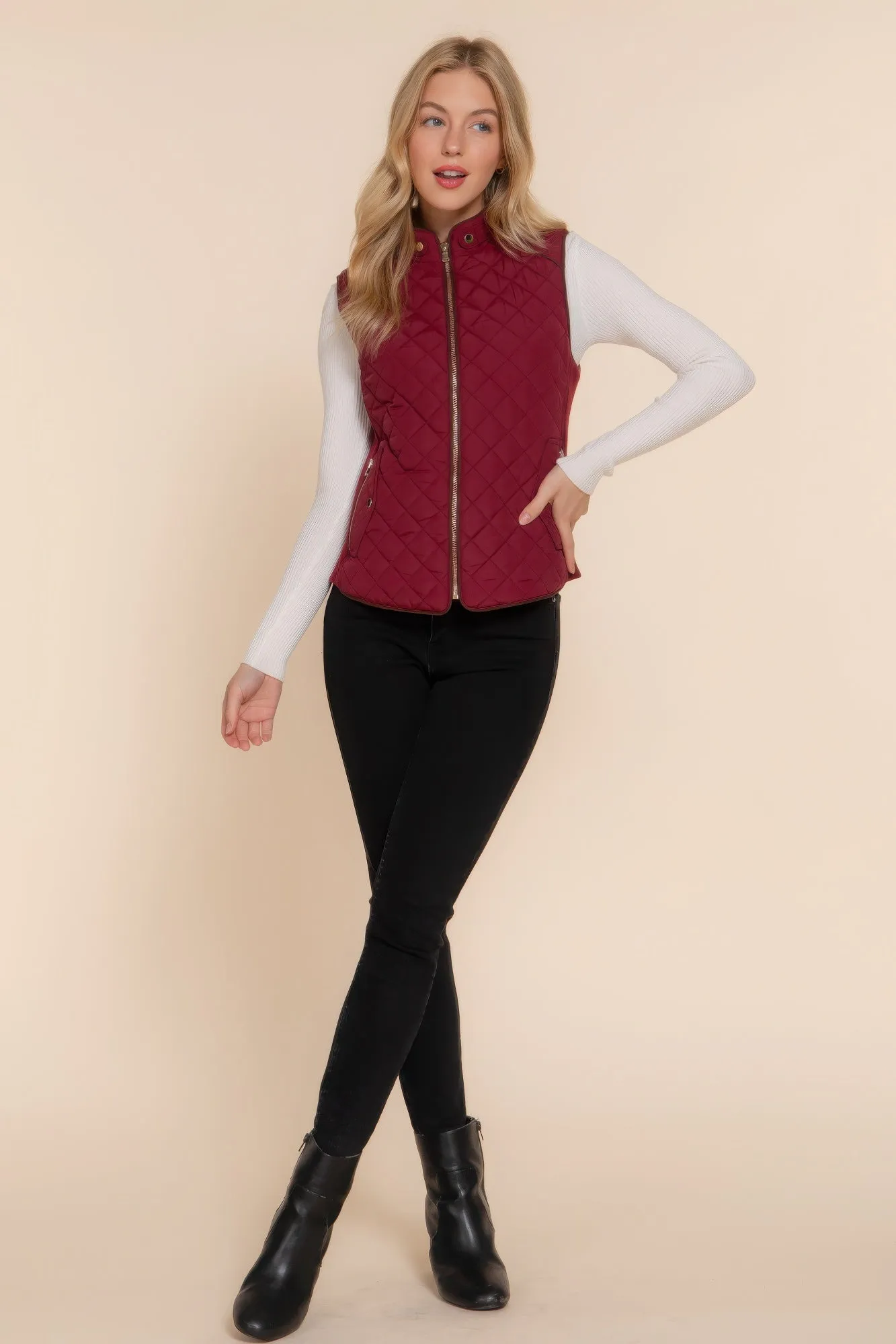 Stylish Suede Piping Quilted Top Vest