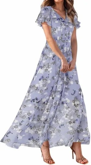 Summer Dress for Women 2025,Swing Flowy Ruffle Hem Casual Chiffon Beach Dresses