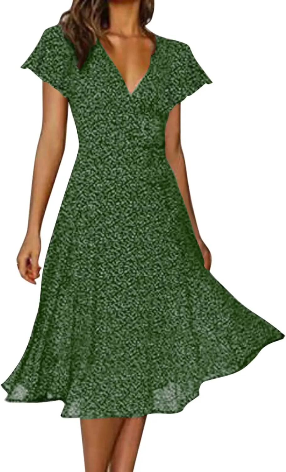 Summer Dresses for Women 2024 Plus Size Wedding Guest Cold Shoulder Pleated Beach a Line Flowy V Neck Long Sleeve Summer Midi Dress for Women Sundresses for Women Casual Beach Petite