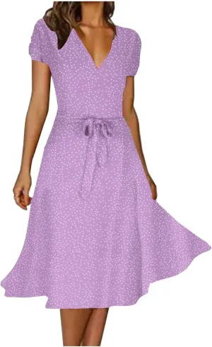 Summer Dresses for Women 2025 Boho A-Line Beach Sundress Casual Soft Vintage Short Sleeve Printed Maxi Dress