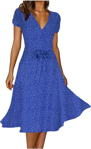 Summer Dresses for Women 2025 Boho A-Line Beach Sundress Casual Soft Vintage Short Sleeve Printed Maxi Dress
