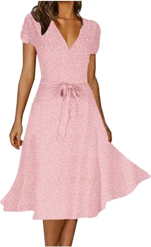 Summer Dresses for Women 2025 Boho A-Line Beach Sundress Casual Soft Vintage Short Sleeve Printed Maxi Dress
