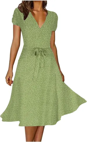 Summer Dresses for Women 2025 Boho A-Line Beach Sundress Casual Soft Vintage Short Sleeve Printed Maxi Dress