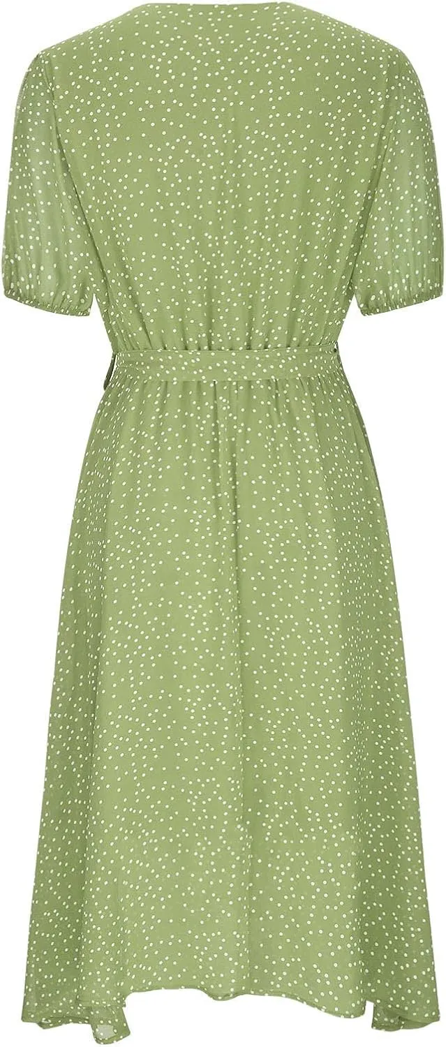 Summer Dresses for Women 2025 Boho A-Line Beach Sundress Casual Soft Vintage Short Sleeve Printed Maxi Dress