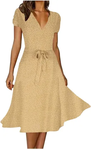 Summer Dresses for Women 2025 Boho A-Line Beach Sundress Casual Soft Vintage Short Sleeve Printed Maxi Dress