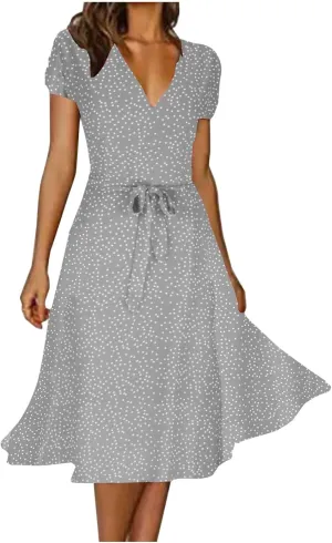 Summer Dresses for Women 2025 Boho A-Line Beach Sundress Casual Soft Vintage Short Sleeve Printed Maxi Dress