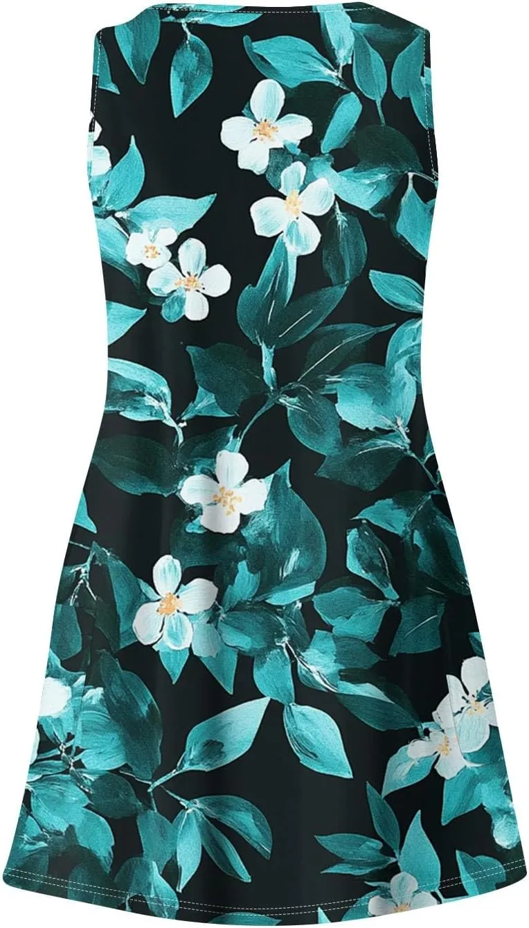 Summer Dresses for Women 2025 Casual V Neck Sleeveless Sundresses Boho Tank Dress Beach Dresses with Pockets