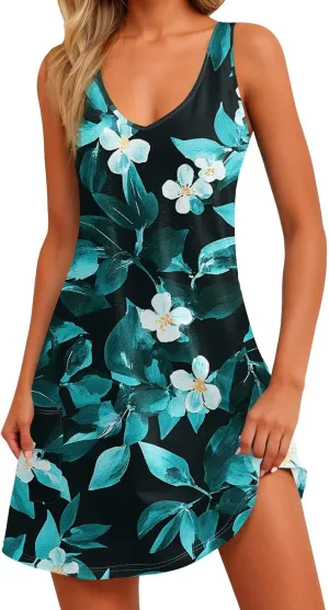 Summer Dresses for Women 2025 Casual V Neck Sleeveless Sundresses Boho Tank Dress Beach Dresses with Pockets