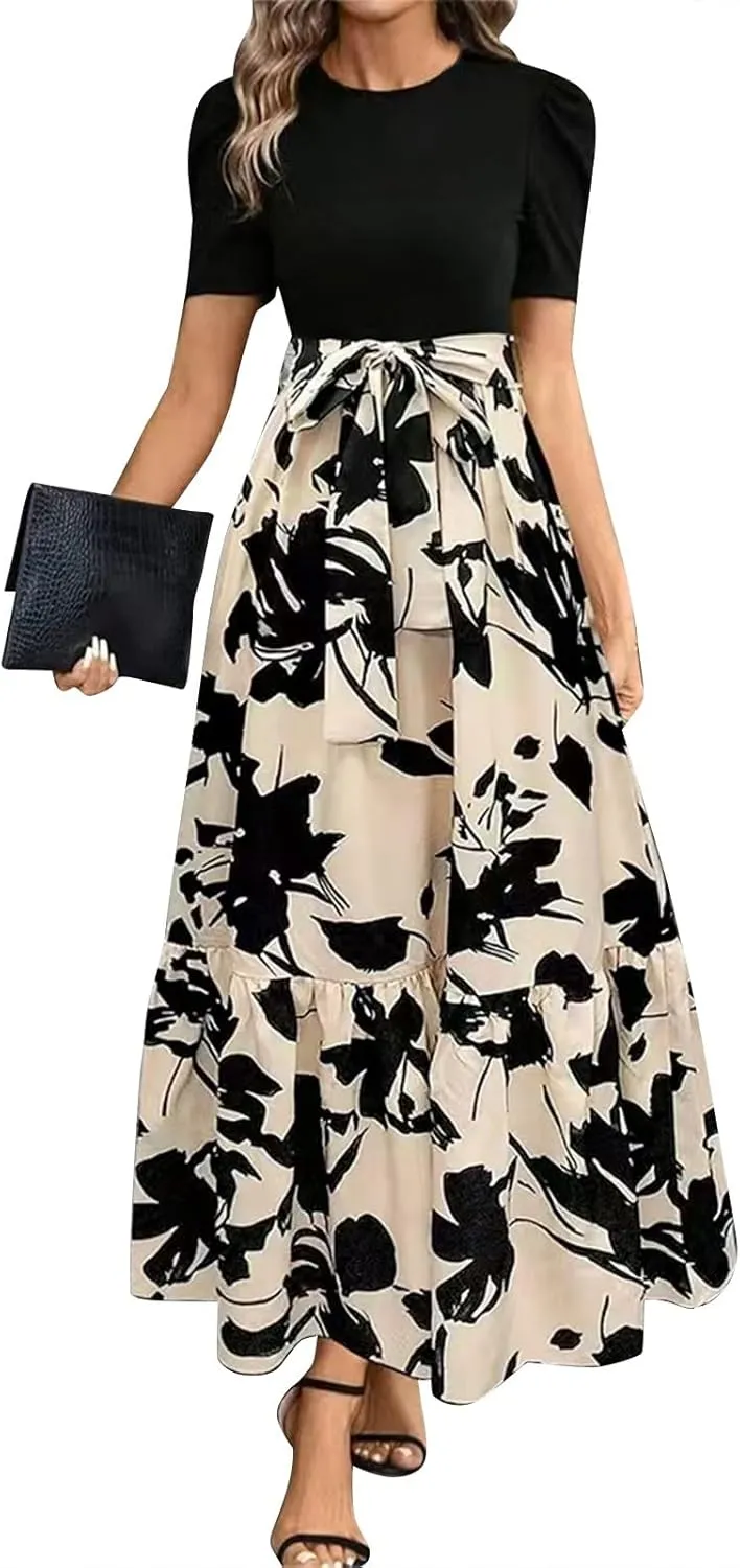Summer Dresses for Women 2025 Empire Waist Wrap Floral Print High Waist Fashion Elegant Tea Party Dresses