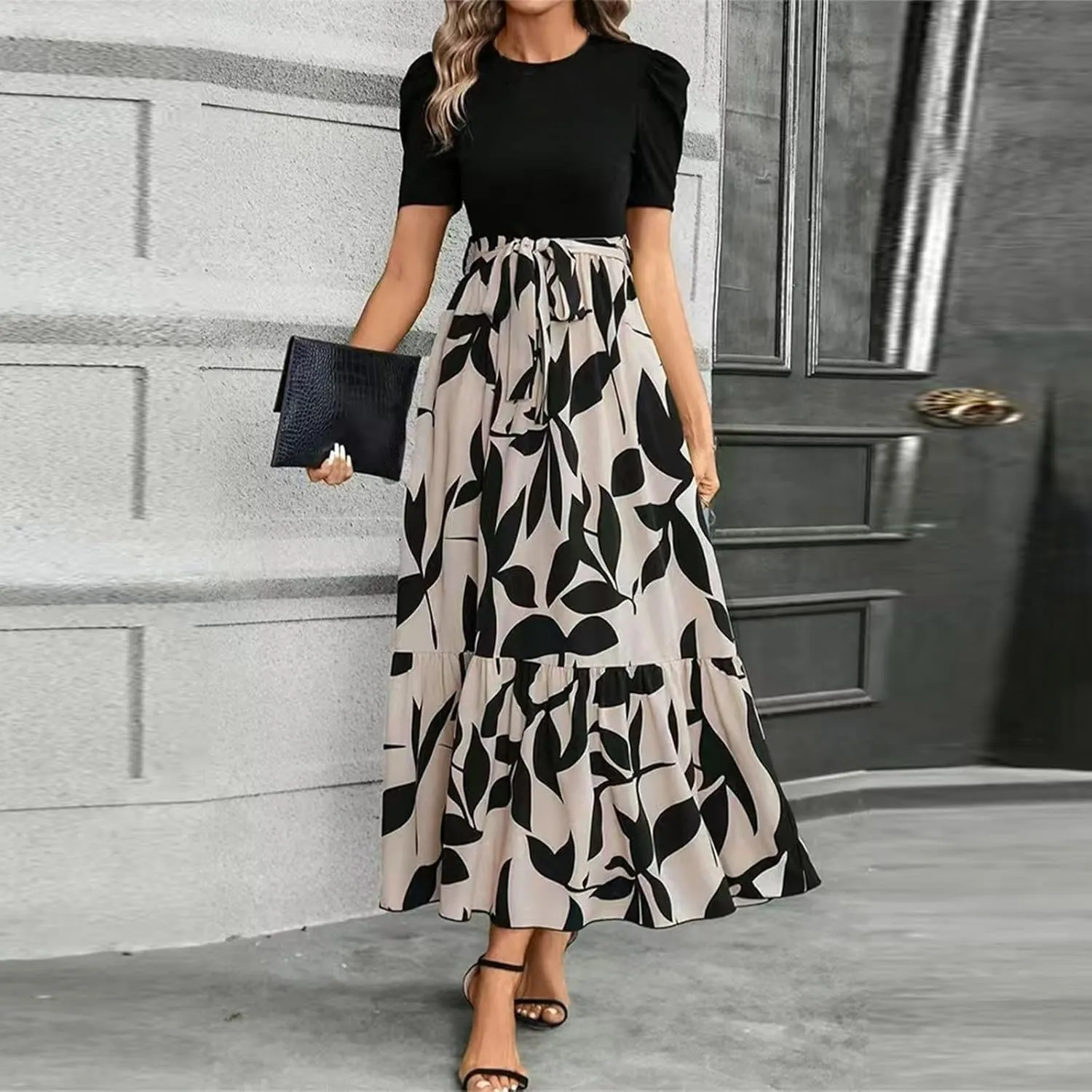 Summer Dresses for Women 2025 Empire Waist Wrap Floral Print High Waist Fashion Elegant Tea Party Dresses