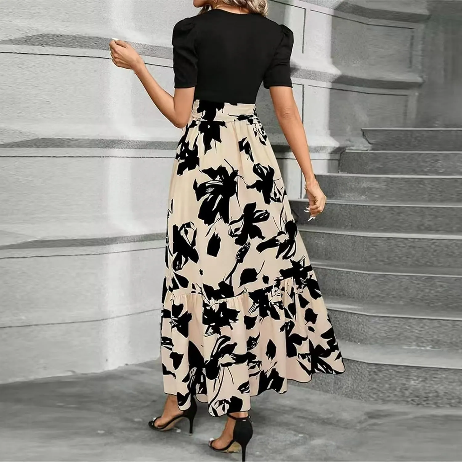 Summer Dresses for Women 2025 Empire Waist Wrap Floral Print High Waist Fashion Elegant Tea Party Dresses