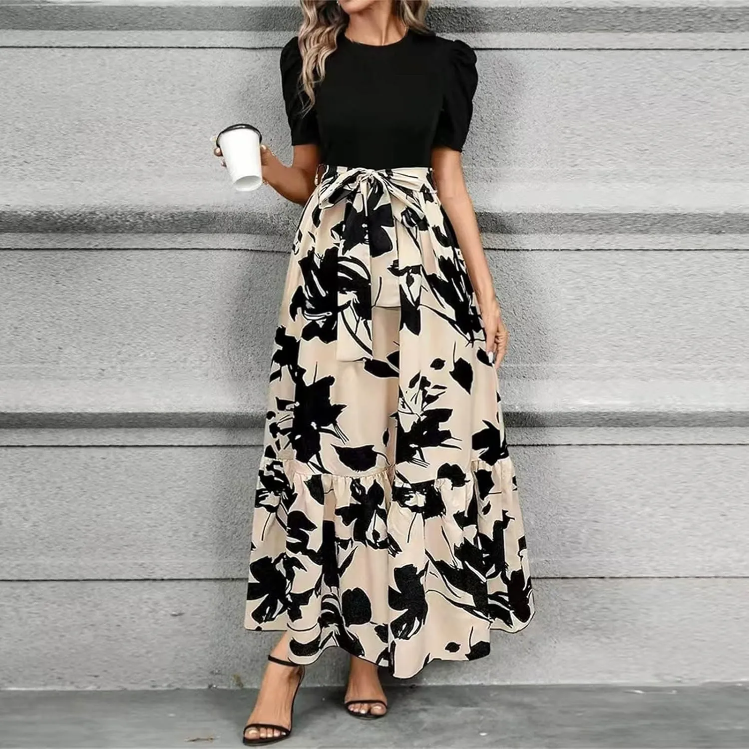 Summer Dresses for Women 2025 Empire Waist Wrap Floral Print High Waist Fashion Elegant Tea Party Dresses