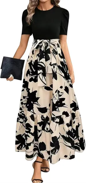 Summer Dresses for Women 2025 Empire Waist Wrap Floral Print High Waist Fashion Elegant Tea Party Dresses