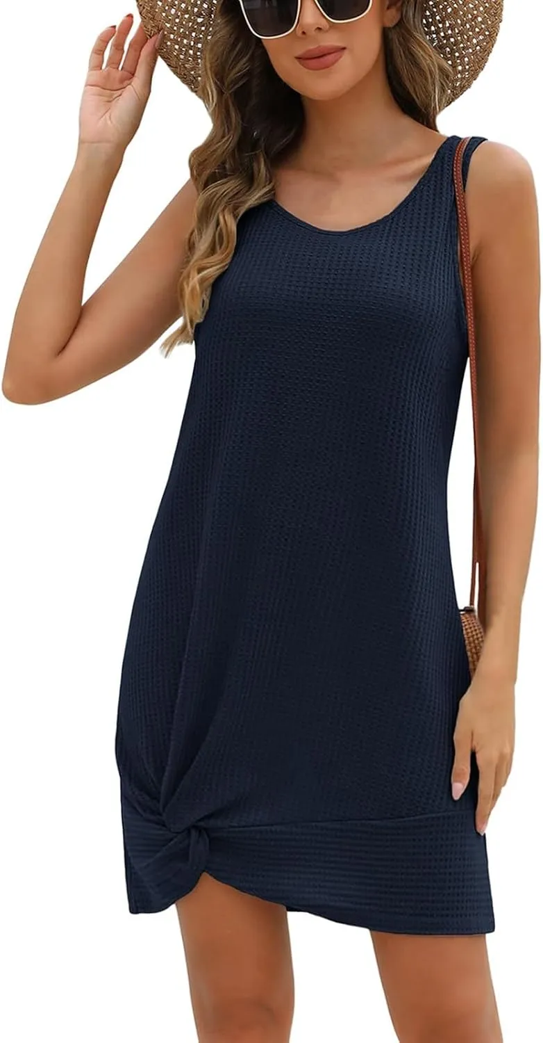 Summer Dresses for Women 2025 Sleeveless Beach Swimsuit Coverup Boho Sundress Twisted Tank Mini Dress Vacation Outfits