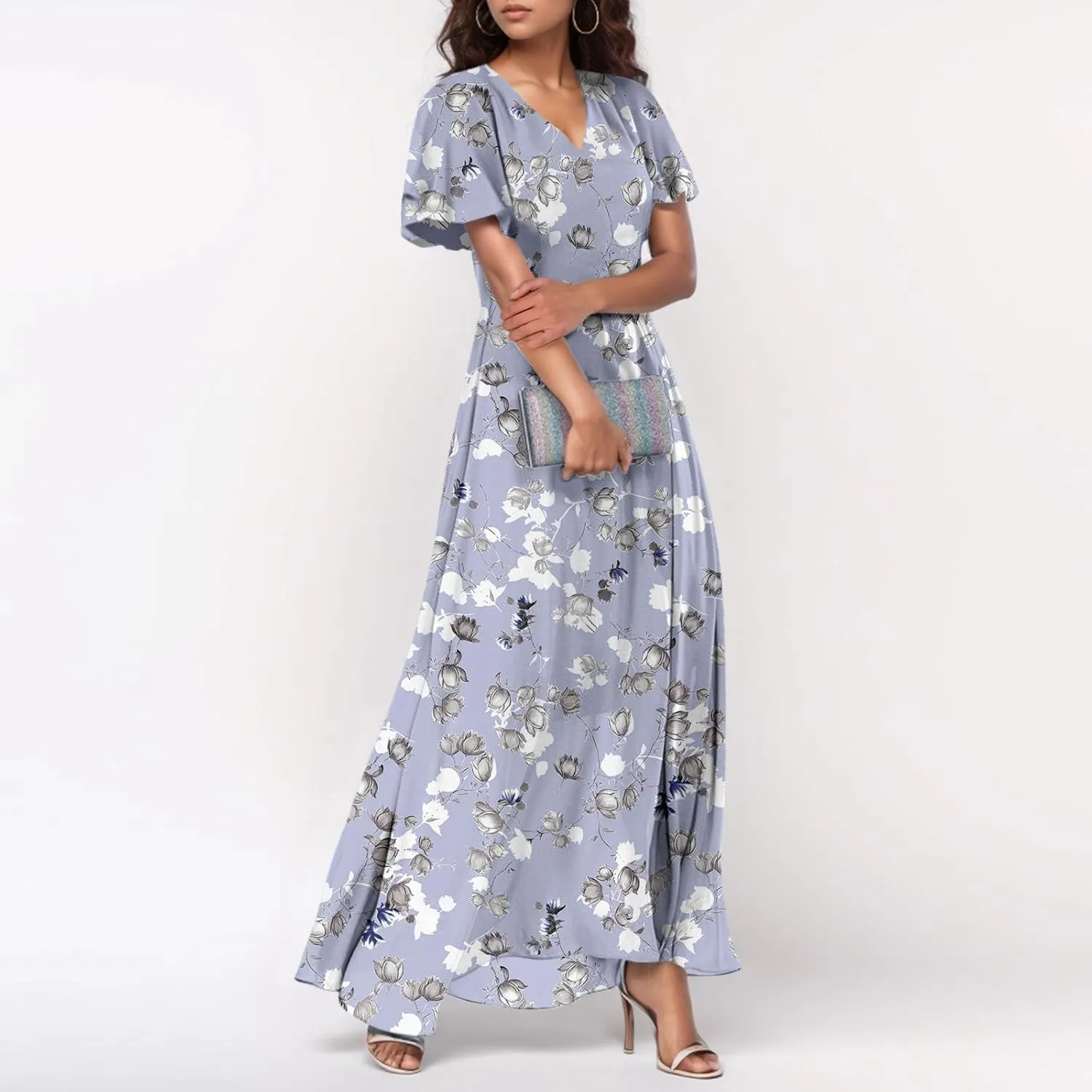 Summer Dresses for Women 2025,Elegant Chiffon Floral Boho Dress Semi Wedding Guest Dresses Floral Church Dress