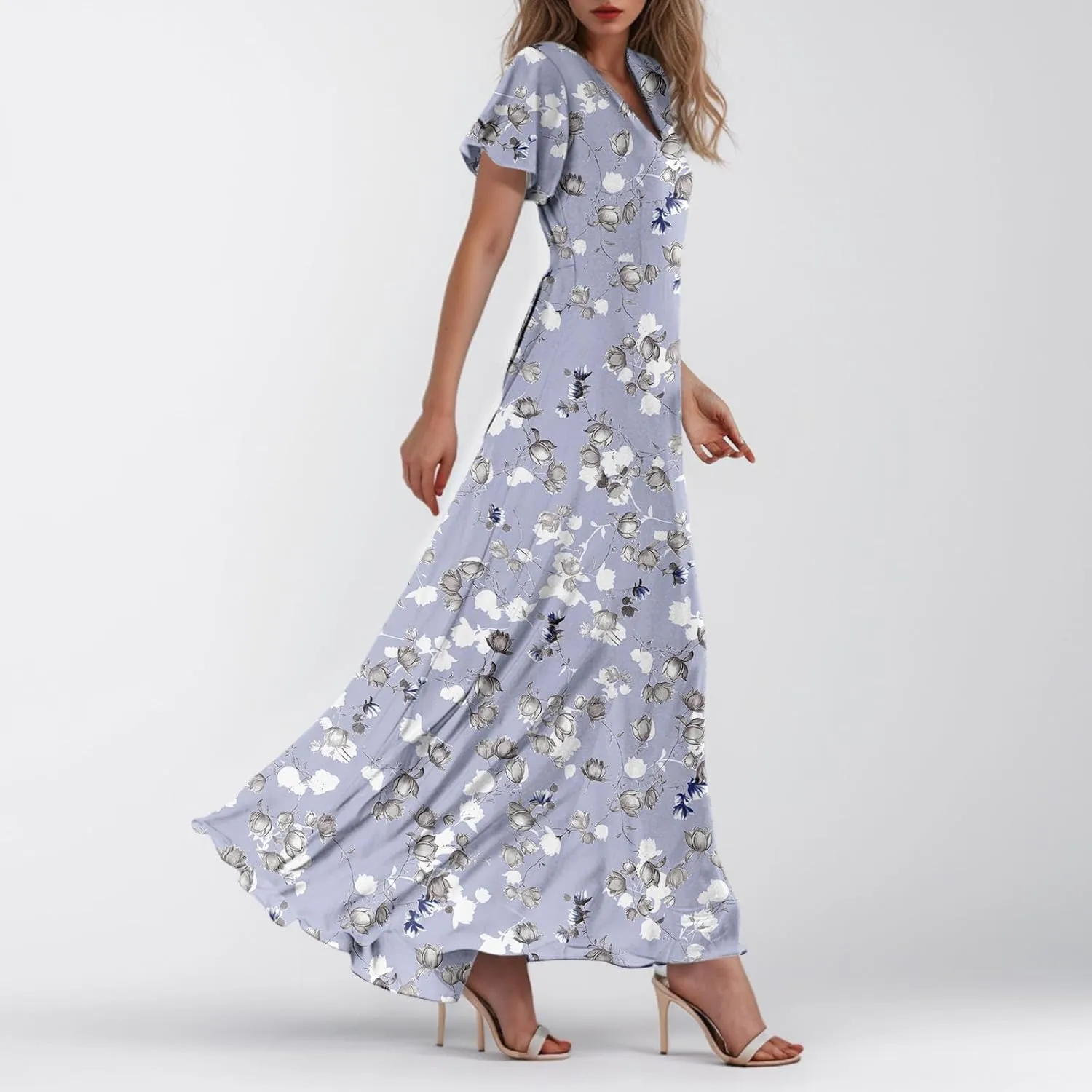 Summer Dresses for Women 2025,Elegant Chiffon Floral Boho Dress Semi Wedding Guest Dresses Floral Church Dress