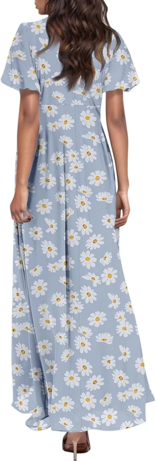 Summer Dresses for Women 2025,Elegant Chiffon Floral Boho Dress Semi Wedding Guest Dresses Floral Church Dress