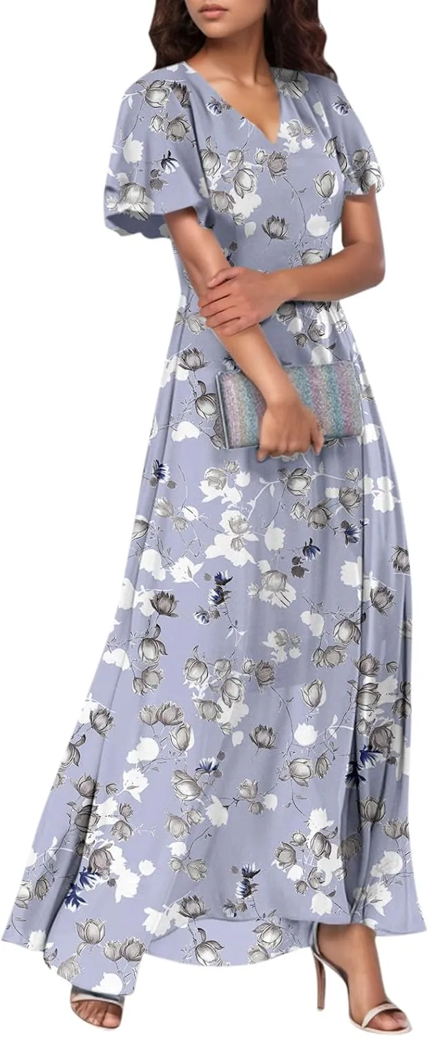 Summer Dresses for Women 2025,Elegant Chiffon Floral Boho Dress Semi Wedding Guest Dresses Floral Church Dress