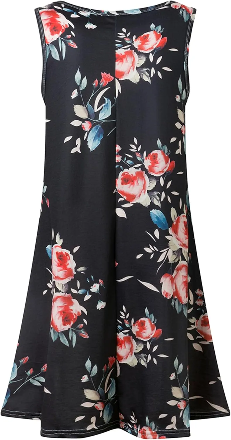 Summer Dresses for Women Beach Boho Sleeveless Vintage Floral Flowy Pocket Tshirt Tank Sundresses
