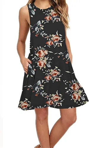 Summer Dresses for Women Beach Boho Sleeveless Vintage Floral Flowy Pocket Tshirt Tank Sundresses