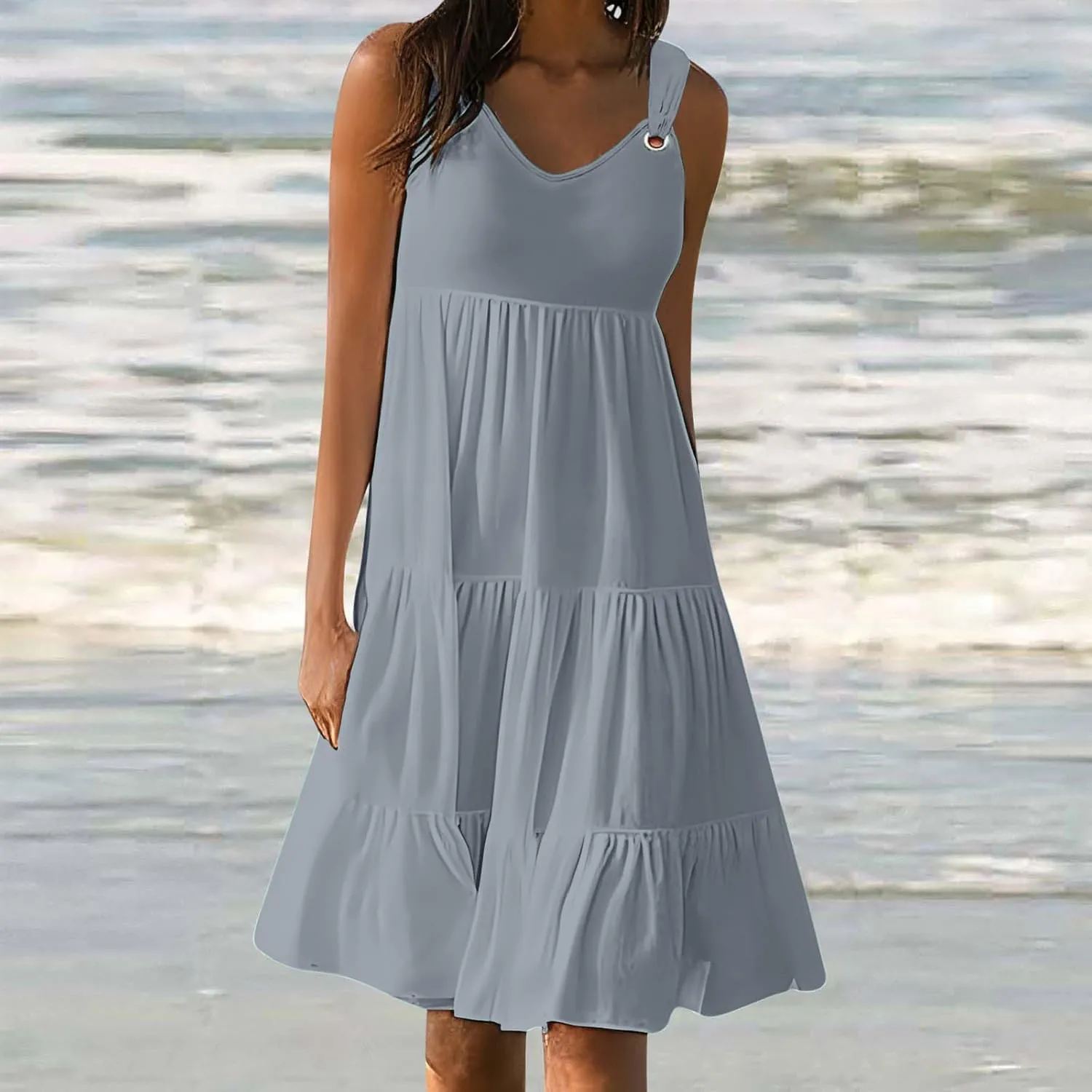 Summer Dresses for Women Vacation 2024 Trendy Beach Sleeveless Sundresses Loose Fit Casual Summer Camisole Dress