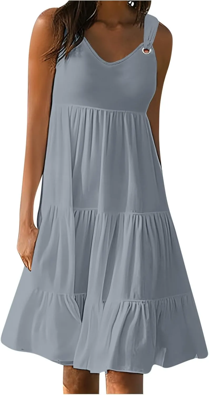 Summer Dresses for Women Vacation 2024 Trendy Beach Sleeveless Sundresses Loose Fit Casual Summer Camisole Dress