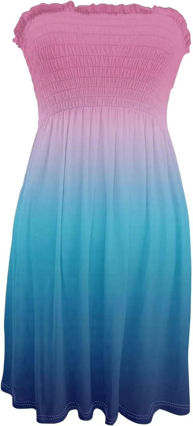 Sundresses for Women 2025 Summer Tube Dress Cute Sexy Off Shoulder Print Sleeveless Dress