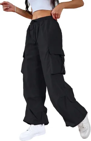SweatyRocks Women's Drawstring Elastic Waist Loose Pants Casual Flap Pocket Cargo Pants Trousers