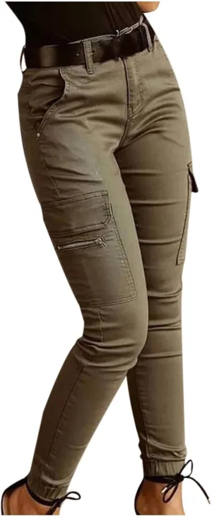Tactical Pants for Women Skinny Stretch Cargo Pants High Waisted Straight Leg Pants Bound Feet Ripstop Cargo Trousers