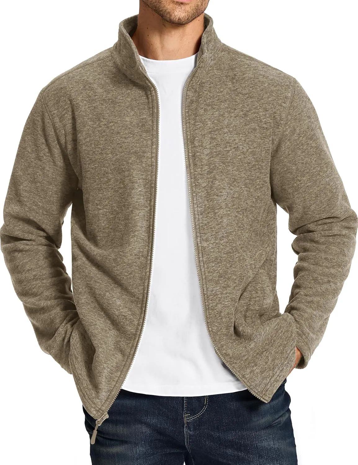 TACVASEN Men's Fleece Jackets Full Zip Lightweight Jacket Casual Soft Warm Coats with Pockets