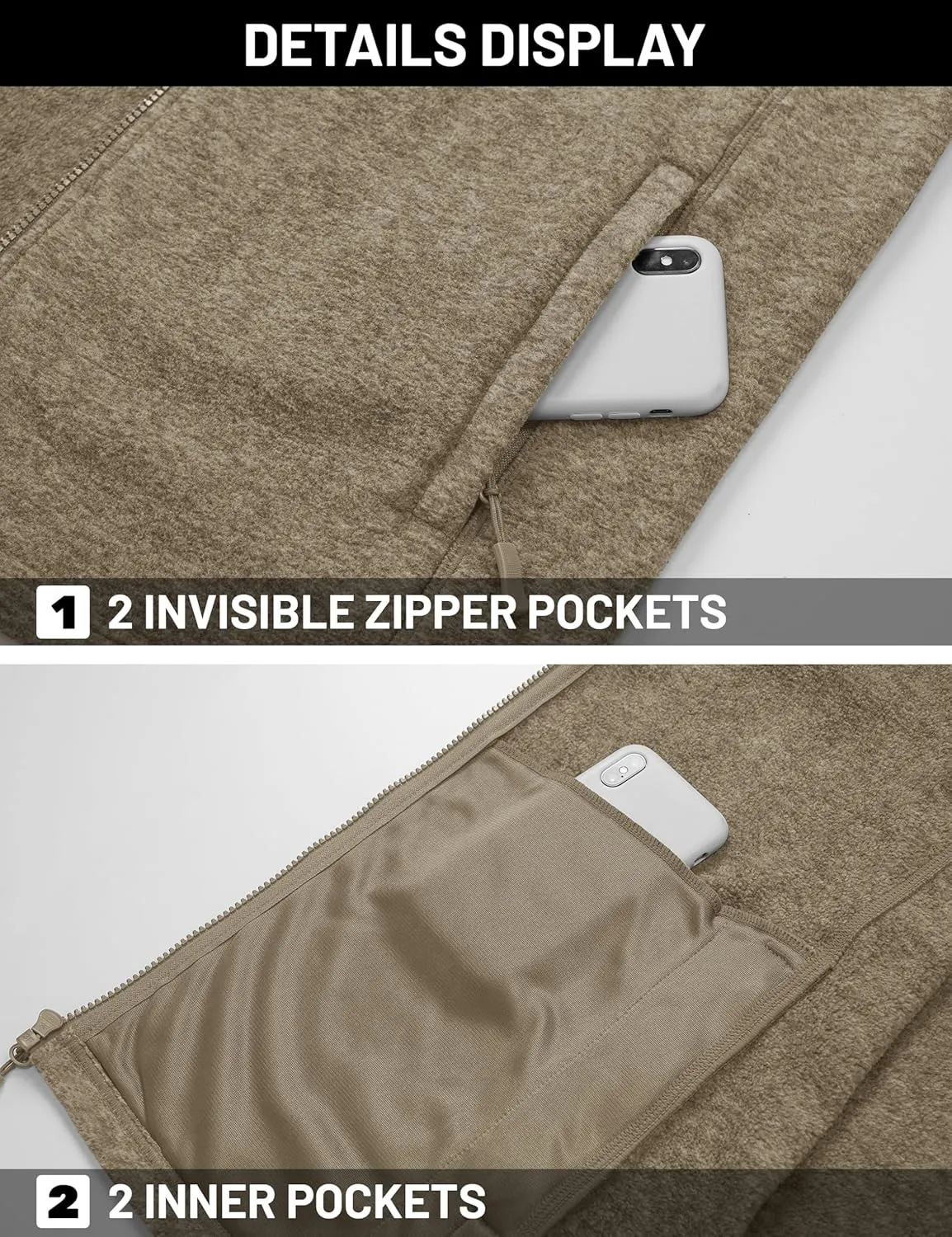 TACVASEN Men's Fleece Jackets Full Zip Lightweight Jacket Casual Soft Warm Coats with Pockets
