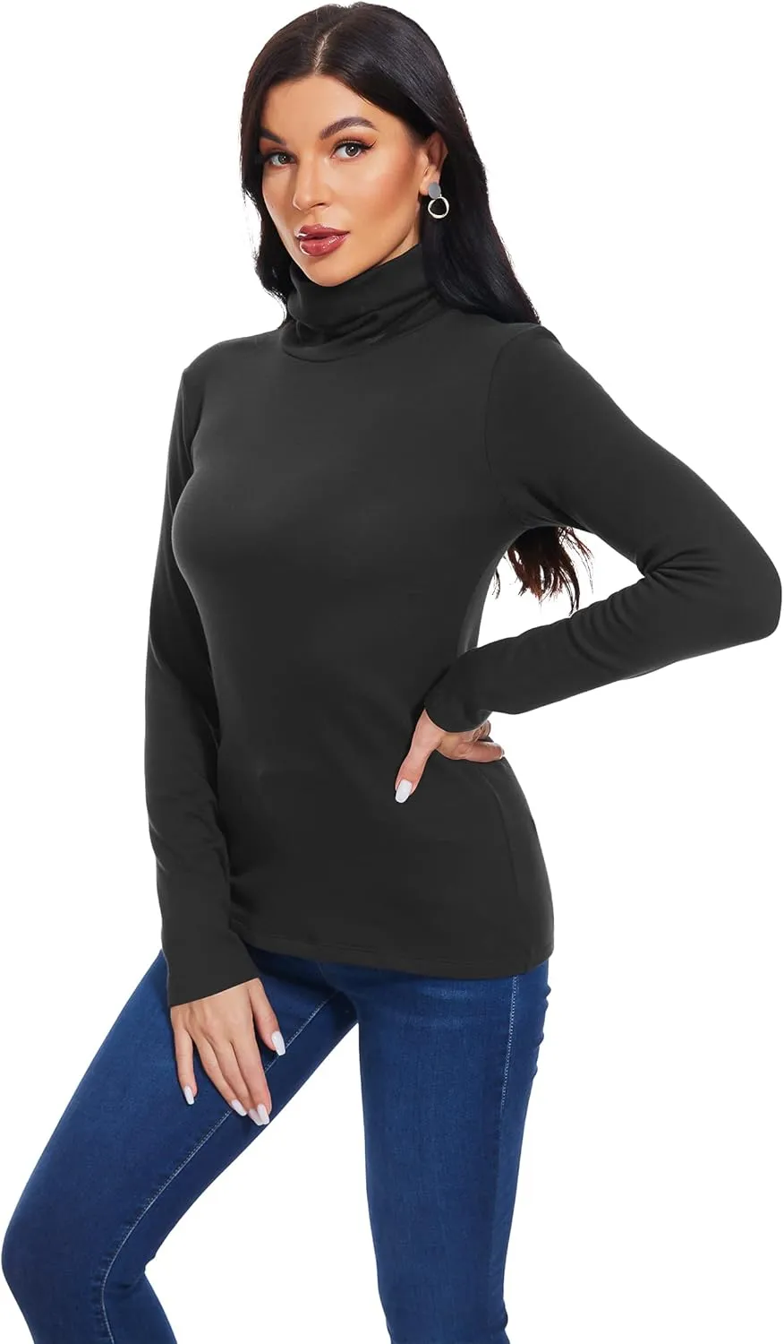 TAIPOVE Women's Thermal Fleece Turtleneck Long Sleeve Tops Lightweight Pullover Sweater Cotton Casual Soft Comfort Shirt