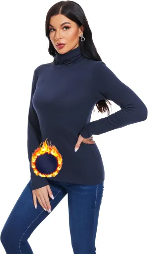 TAIPOVE Women's Thermal Fleece Turtleneck Long Sleeve Tops Lightweight Pullover Sweater Cotton Casual Soft Comfort Shirt