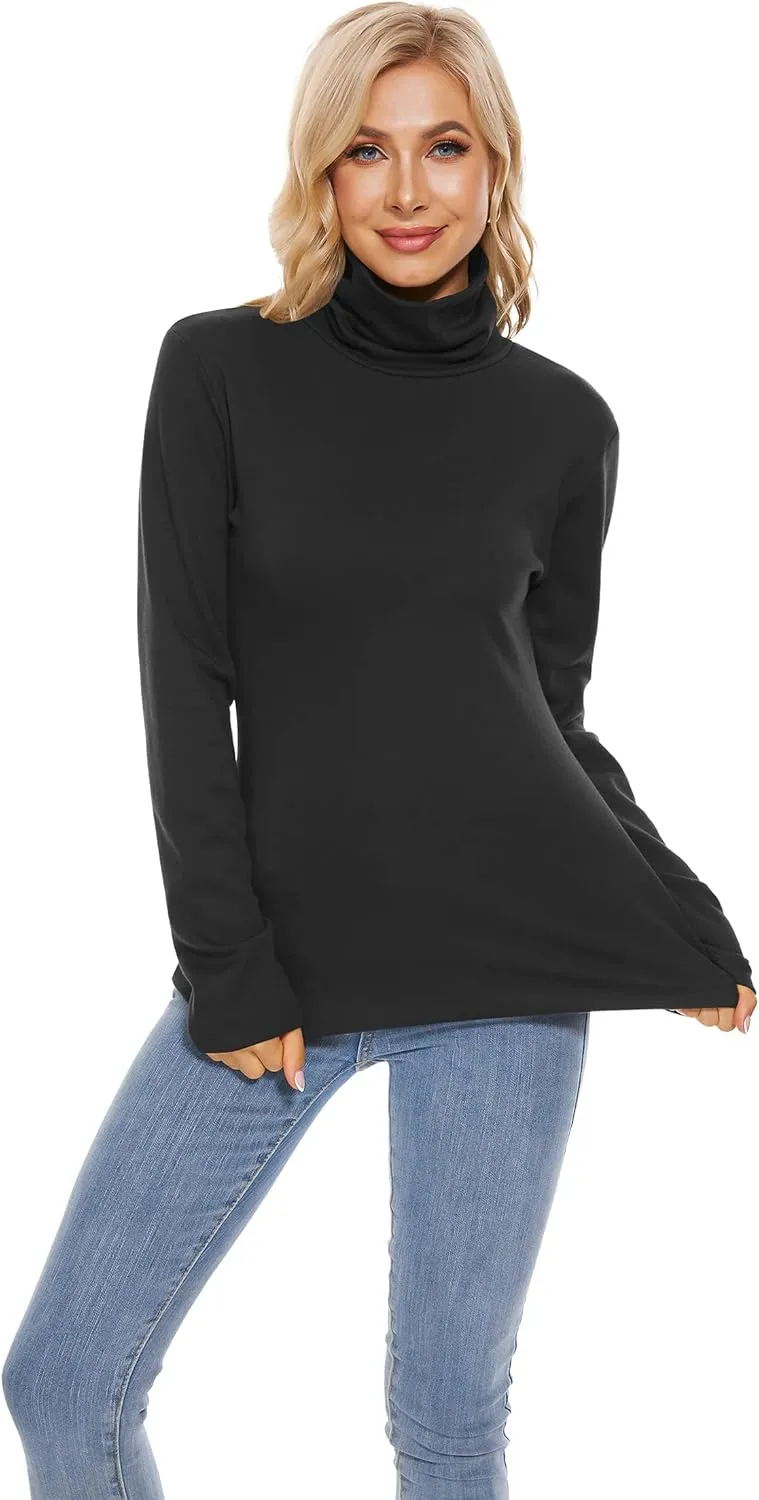TAIPOVE Women's Thermal Fleece Turtleneck Long Sleeve Tops Lightweight Pullover Sweater Cotton Casual Soft Comfort Shirt