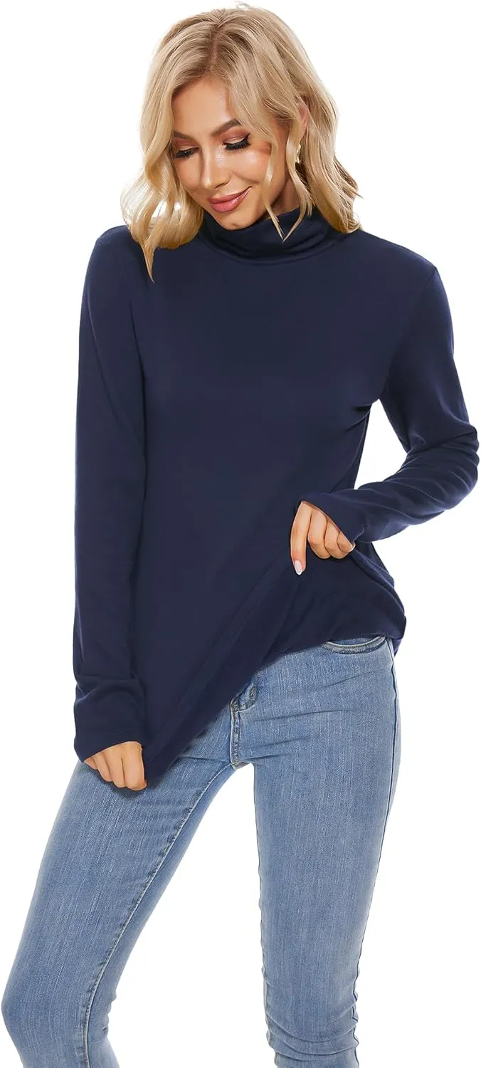 TAIPOVE Women's Thermal Fleece Turtleneck Long Sleeve Tops Lightweight Pullover Sweater Cotton Casual Soft Comfort Shirt