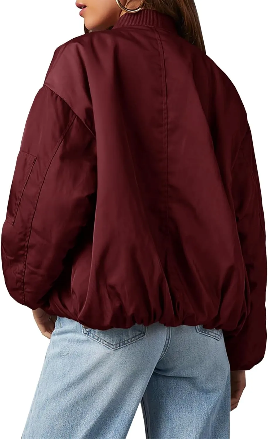 Tankaneo Womens Zip Up Bomber Jacket Oversized Fashion Casual Fully Lined Winter Coats With Pockets