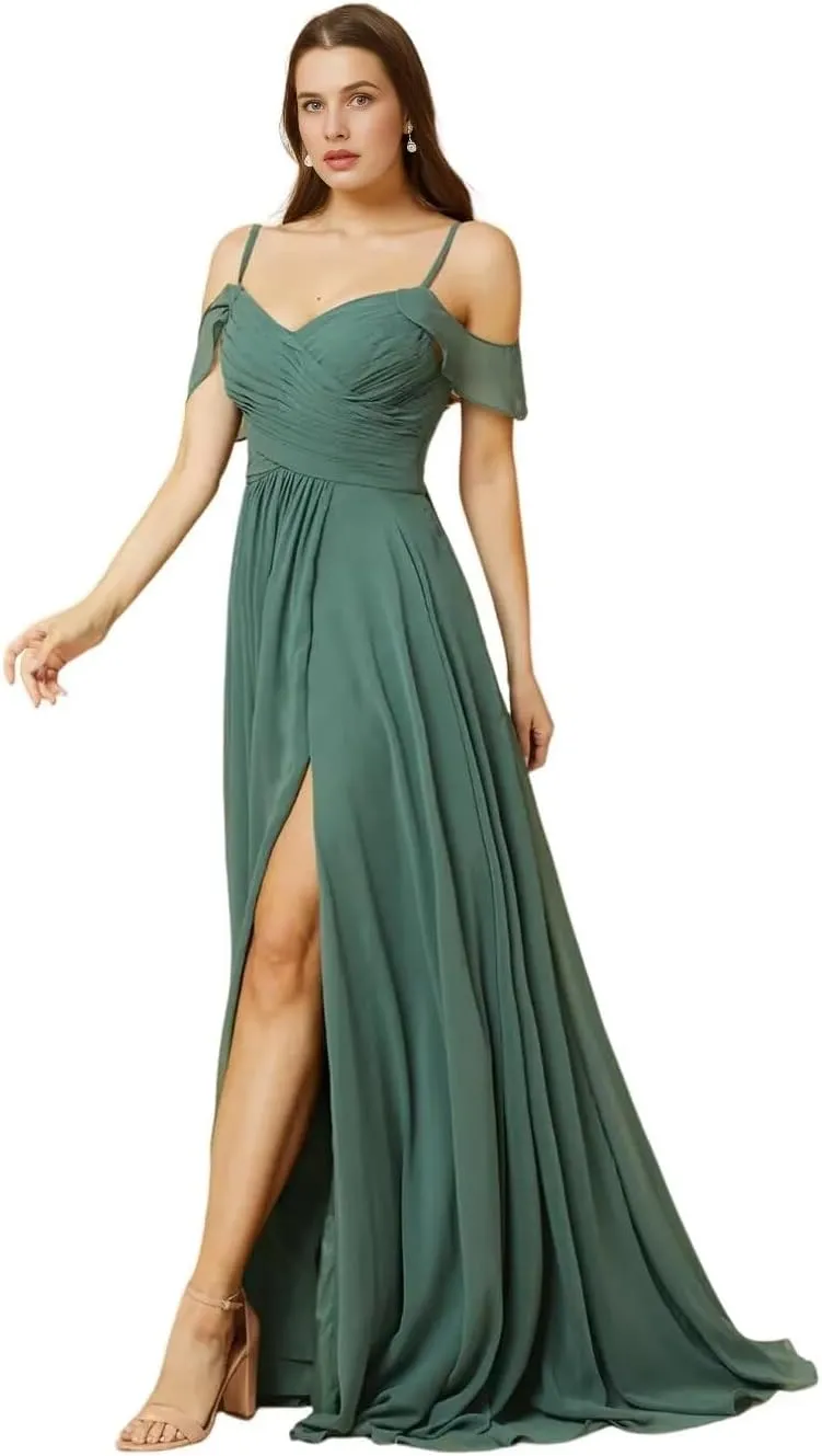 Ternlm Off Shoulder Bridesmaid Dress Chiffon Wedding Guest Dresses Spaghetti Evening Formal Gown for Women TN223A