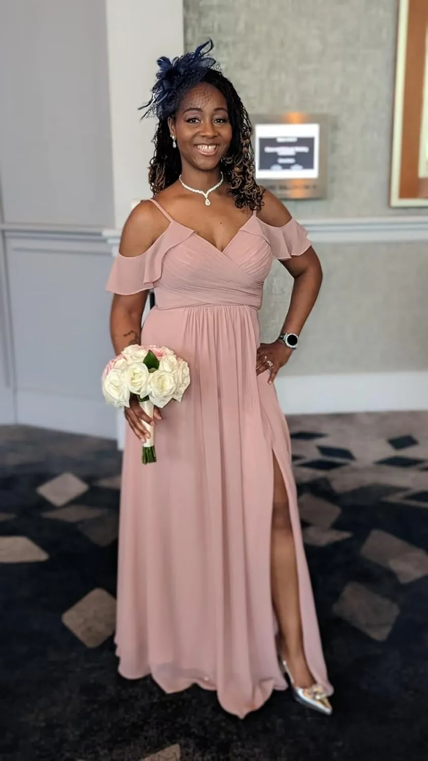 Ternlm Off Shoulder Bridesmaid Dress Chiffon Wedding Guest Dresses Spaghetti Evening Formal Gown for Women TN223A