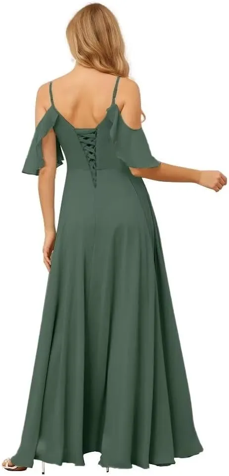 Ternlm Off Shoulder Bridesmaid Dress Chiffon Wedding Guest Dresses Spaghetti Evening Formal Gown for Women TN223A