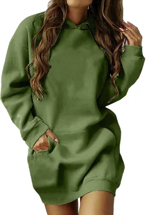 The Warmy Oversized Hoodie Dress for Womens Long Sleeve Pullover Tops with Pocket Fashion Fall Winter Hood