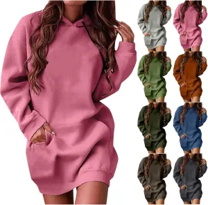The Warmy Oversized Hoodie Dress for Womens Long Sleeve Pullover Tops with Pocket Fashion Fall Winter Hood