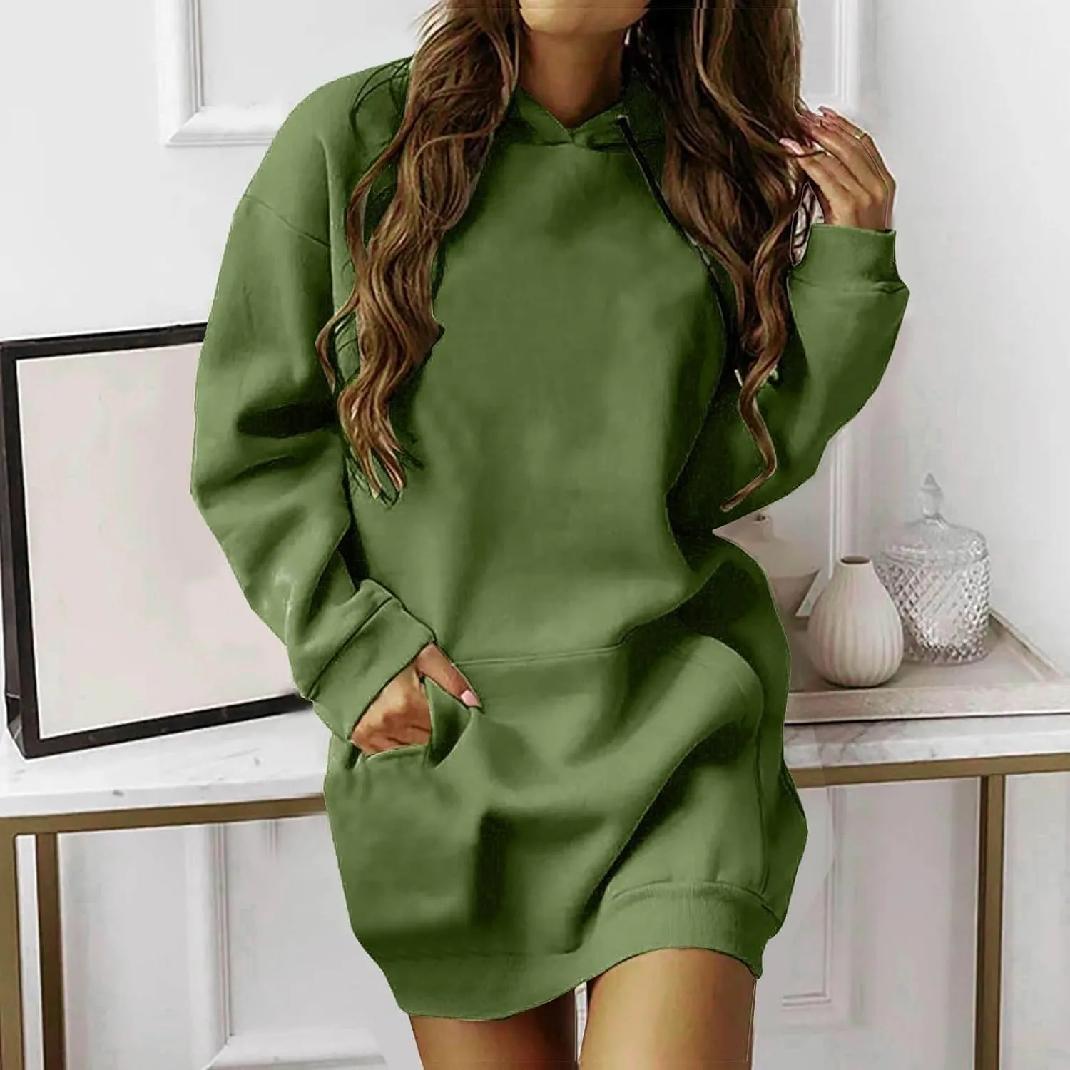 The Warmy Oversized Hoodie Dress for Womens Long Sleeve Pullover Tops with Pocket Fashion Fall Winter Hood