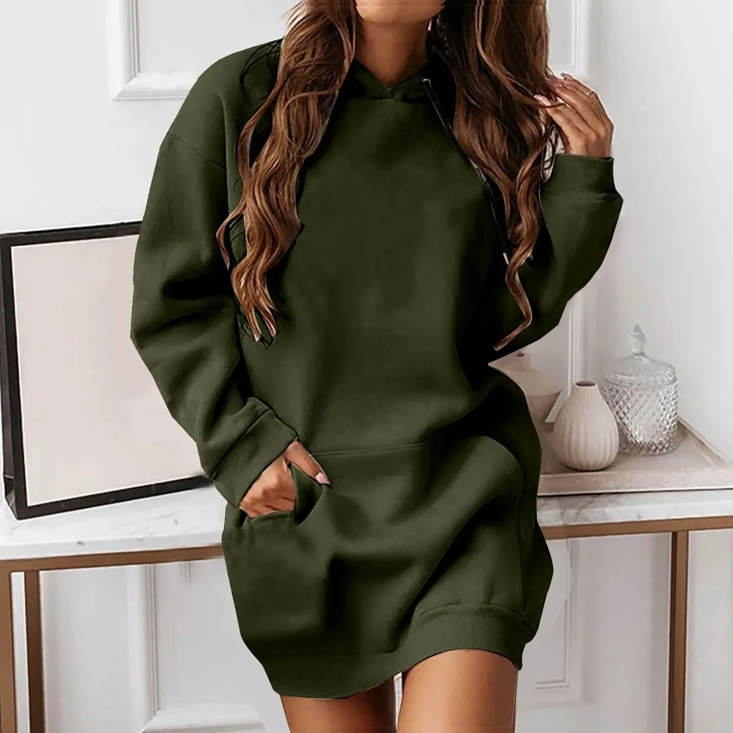 The Warmy Oversized Hoodie Dress for Womens Long Sleeve Pullover Tops with Pocket Fashion Fall Winter Hood