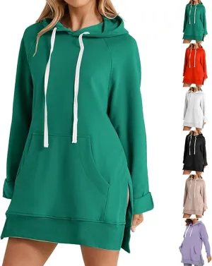 The Warmy Oversized Hoodie Dress Women,First Ones Hoodie Dress for Women,Casual Drawstring Long Sweatshirt with Pocket