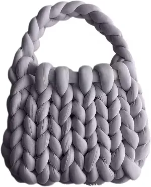 Thick Bulky Giant Wool Handwoven Handbag,Chunky Yarn Knit Shoulder Bag,Casual Soft Purse,Braided DIY Bucket Bag