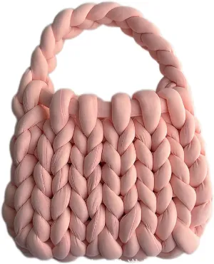 Thick Bulky Giant Wool Handwoven Handbag,Chunky Yarn Knit Shoulder Bag,Casual Soft Purse,Braided DIY Bucket Bag